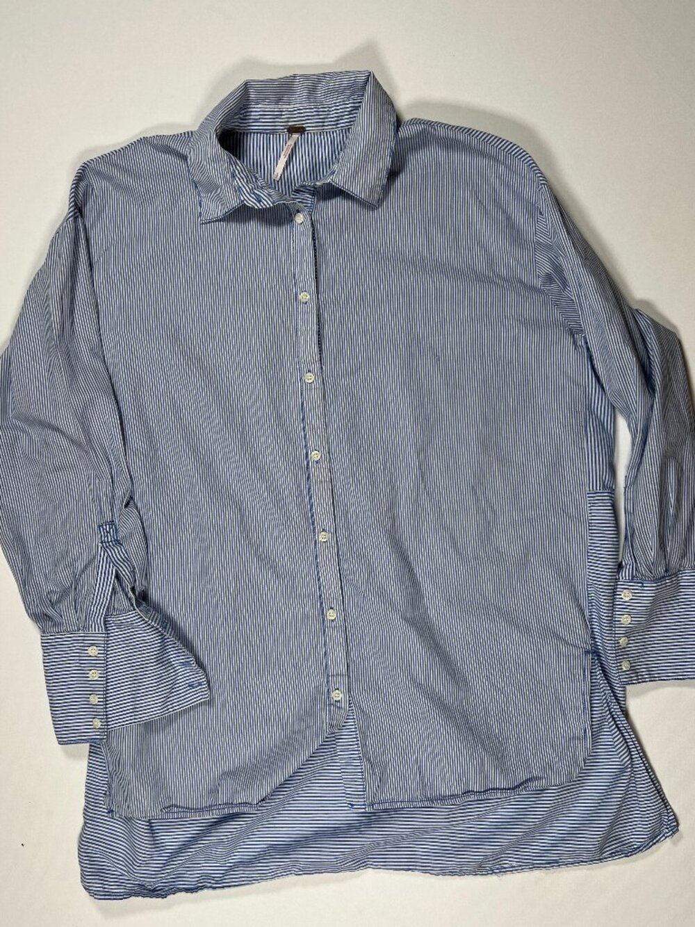 Free People Oversized Striped Button Down Blue and White Small